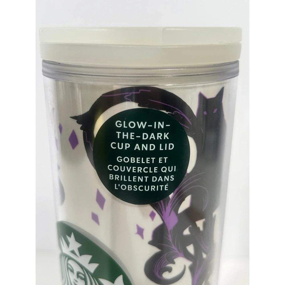 Starbucks Halloween 2021 Glow in the Dark purple Cat Spider Tumbler 16oz 011125